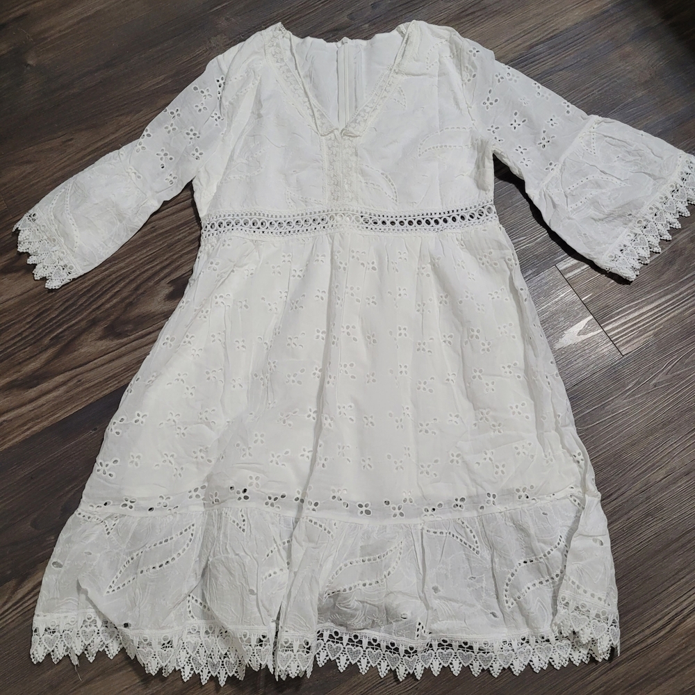 Boho Lace Eyelet Womens Elegant White Lace Womens Size M Textured